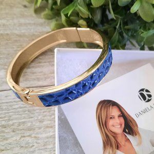 Daniela Swaebe Zaffre Blue Crocodile Inlay Thin Hinge Bangle - Goldtone, New!